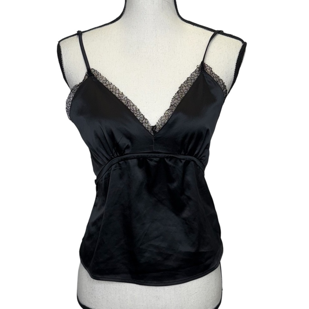 Zara Lace Trimmed Black Satin Tank Top Size Small Cami